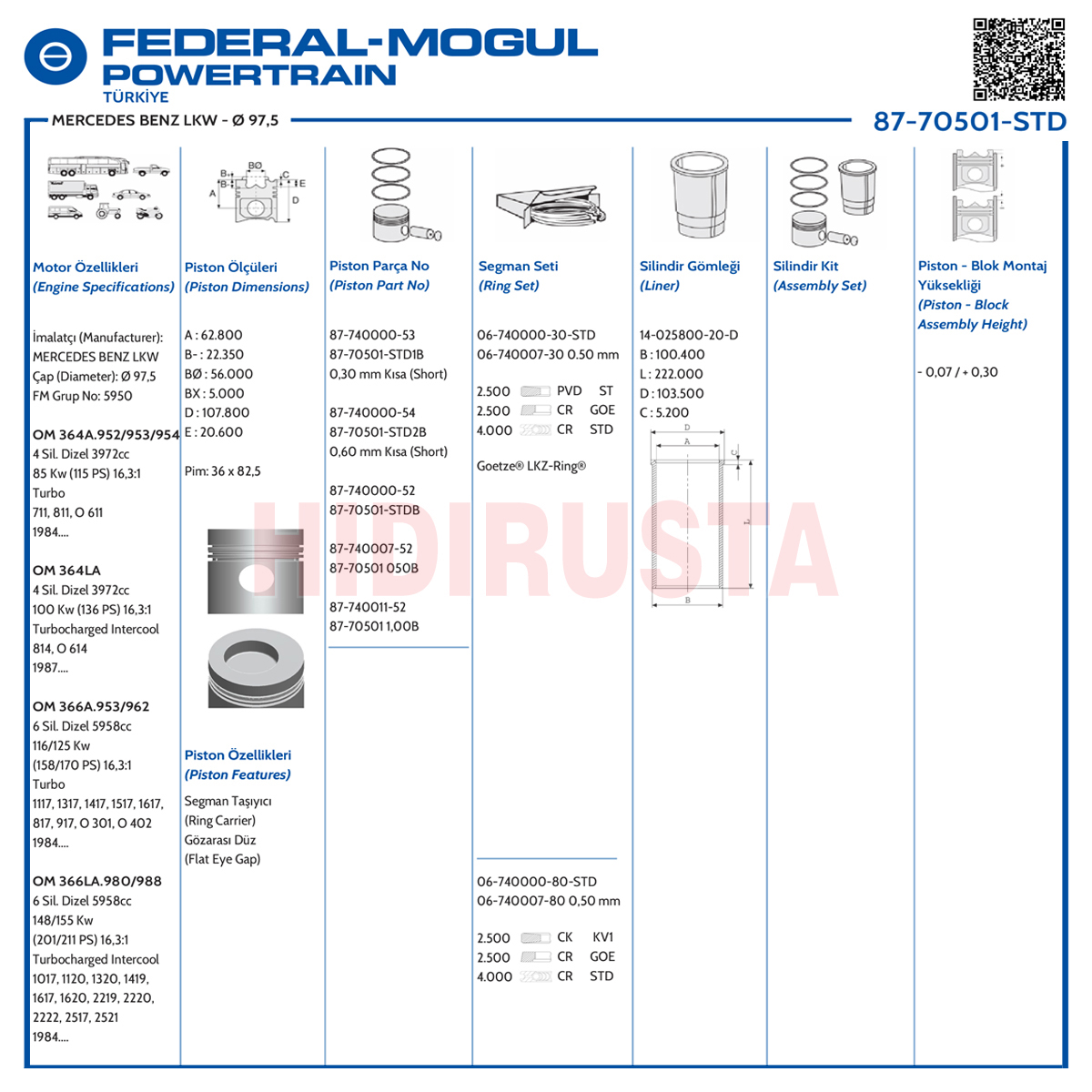 Piston Segman 97.50Mm 2521, 2517 (Std)	 A3660306817 MERCEDES-BENZ