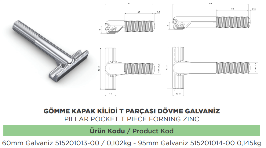 YAN KİLİT T PARÇASI 60 MM